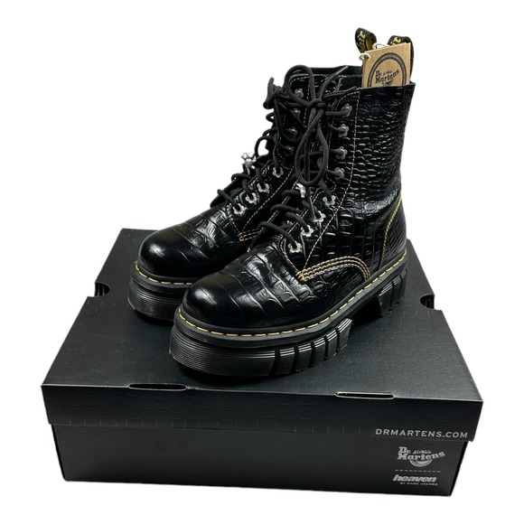 Dr. Martens Shoes - Dr. Martens x Marc Jacobs Audrick 8-Eye Croc Embossed Platform Boots Black 9